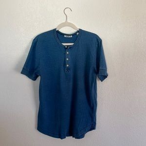 Buck Mason, distressed blue quarter button down tee